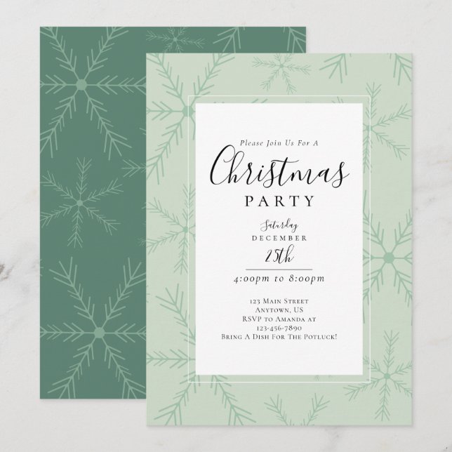 Sage Green Minimalist Snowflake Christmas Invitation (Front/Back)