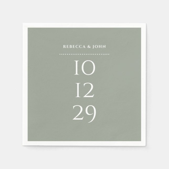 Sage Green Minimalist Special Date Wedding Napkin (Front)