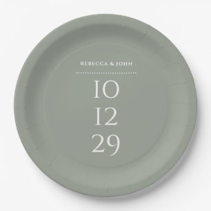 Sage Green Minimalist Special Date Wedding Paper Plate
