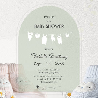 Sage Green Minimalist Translucent Baby Shower Acrylic Invitations