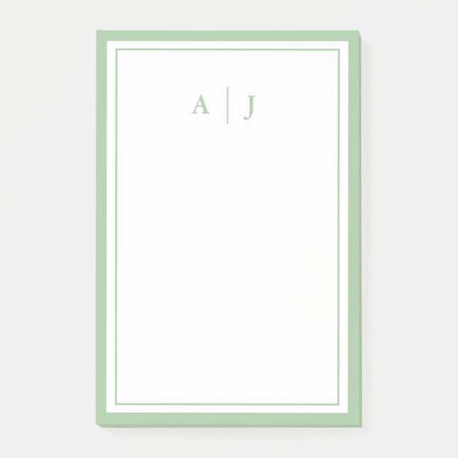 Sage Green Minimalist Two Border Monogram Post-it Notes (Front)
