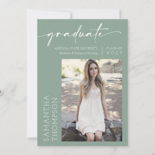 Sage Green Minimalist Two Photo Graduation Party Invitation