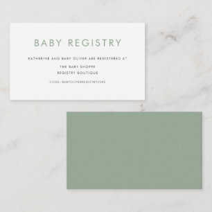 Sage Green Minimalist Typography Baby Registry Enclosure Card