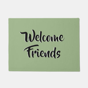 Sage Green Minimalist Typography Welcome Friends Doormat