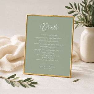 Sage Green Minimalist Wedding Bar Menu Sign