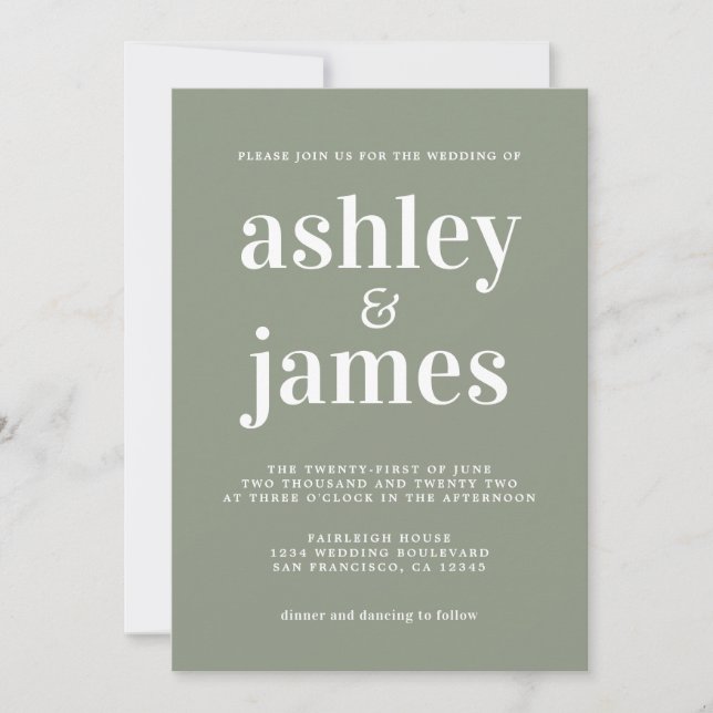 Sage Green Minimalist Wedding Invitation (Devant)