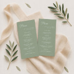 Sage Green Minimalist Wedding Long Menu Card<br><div class="desc">Trending sage green wedding long menu for a Secret Garden reception,  this elegant minimalist design blends old money aesthetic for modern couples seeking a refined,  elevated tablescape. Designed in eucalyptus green and matcha tones,  it adds a soft,  luxurious touch to each place setting with timeless appeal.</div>