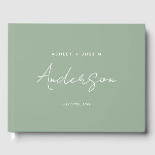 Sage Green Minimalist Wedding Personalized Guest Book