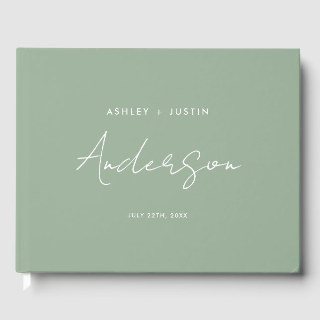 Sage Green Minimalist Wedding Personalized Guest Book (Front)