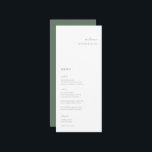 Sage Green Minimalist Wedding Place Card Menu<br><div class="desc">Elegant minimalist,  wedding guest place card and menu. Features,  modern sage green typography and matching solid colour backing.</div>