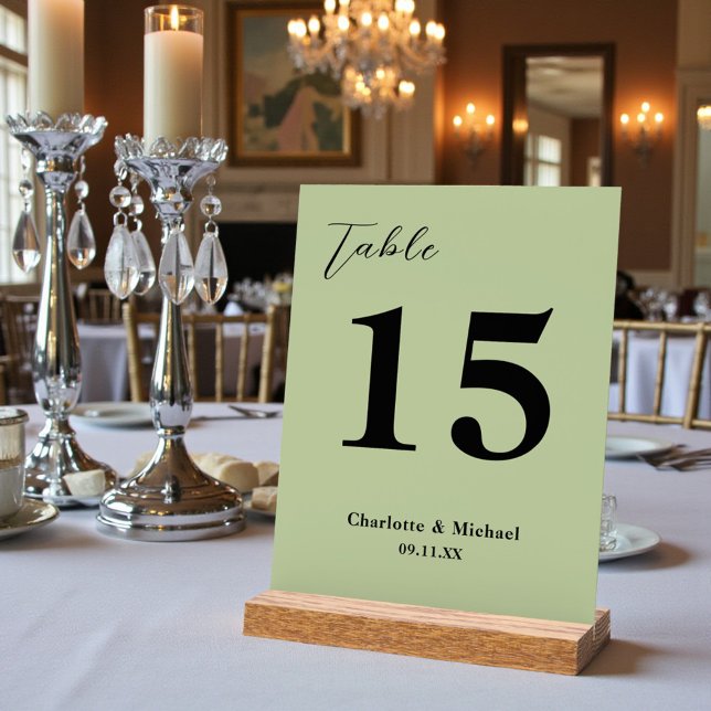 Sage Green Minimalist Wedding Table Number (Créateur téléchargé)