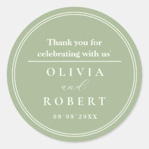 Sage Green Minimalist Wedding Thank You Classic Round Sticker