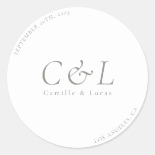 Sage Green Minimaliste mariage rond autocollant