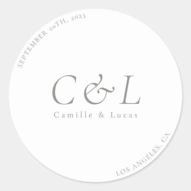 Sage Green Minimaliste mariage rond autocollant (Devant)