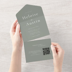 Sage Green Minimaliste QR Code Toutes invitation e