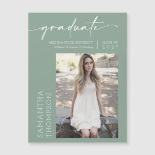 Sage Green Minimaliste Script Photo Magnet Graduel
