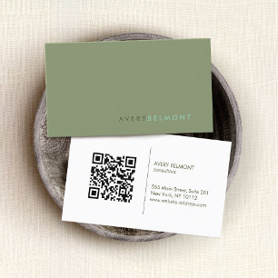  Sage Green Minimalistic Professional QR Code Business Card