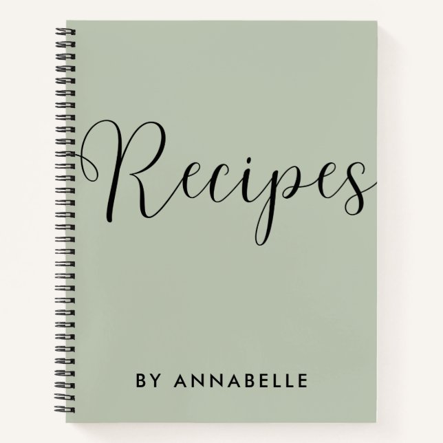 Sage Green Minimalistic Simple Recipe Book (Front)