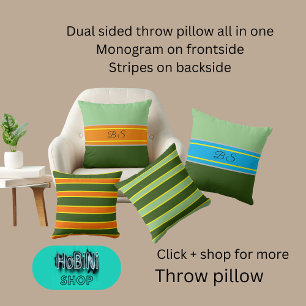 sage green mint hues dual styles monogram stripes throw pillow