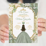 Sage Green Mis Quince 15 Anos Gold Crown Butterfly Invitation<br><div class="desc">Quinceañera Sage Green Gold Crown Invitation
Mis Quince 15 Anos,  16th Birthday Butterfly.</div>