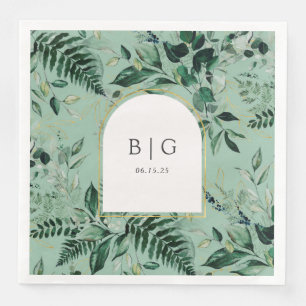 sage green modern arch botanical garden wedding napkin