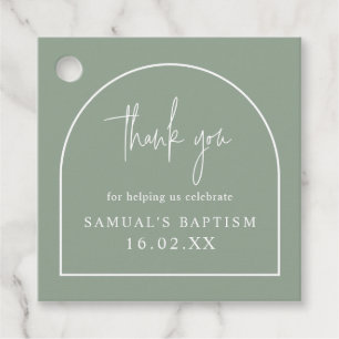 Sage Green Modern Arch Minimalist Baptism Square Favour Tags