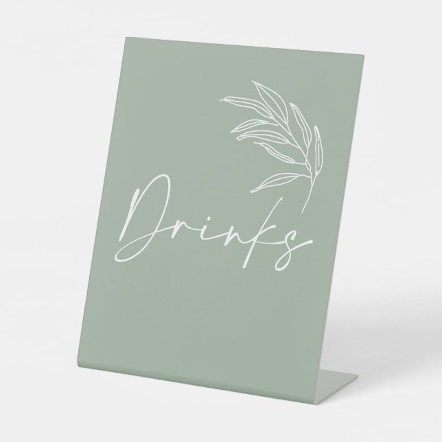 Sage Green Modern Baby Shower  Drinks Pedestal Sign (Front)