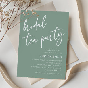 Sage Green Modern Boho Bridal Shower Tea Party Invitation