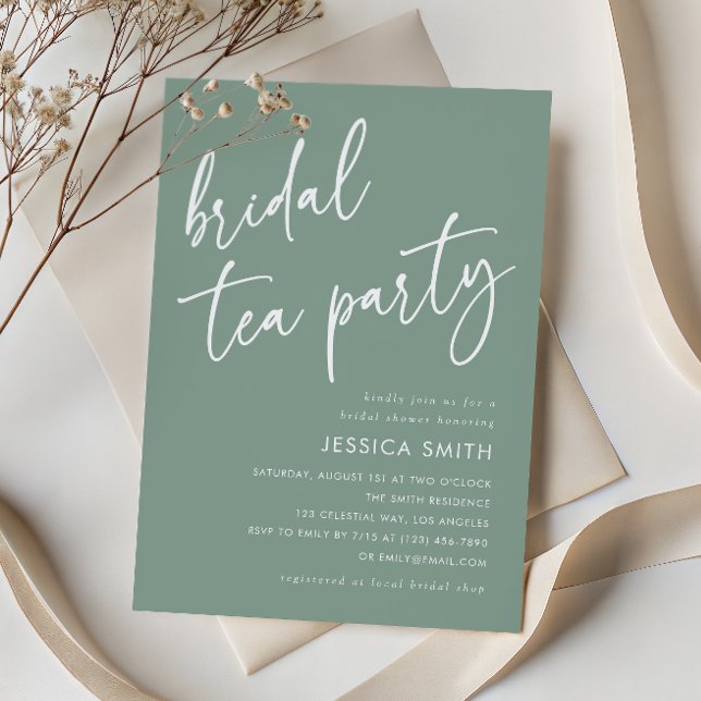 Sage Green Modern Boho Bridal Shower Tea Party Invitation (Creator Uploaded)