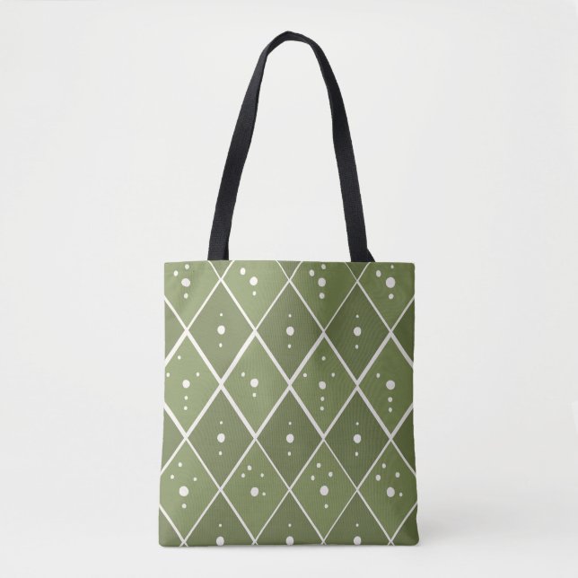 Sage Green Modern Boho Diamond Pattern Tote Bag (Front)
