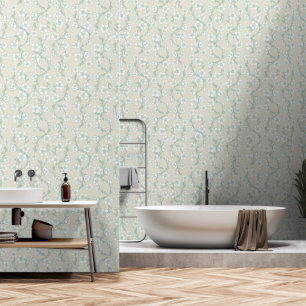 Sage Green Modern Botanical Flower Wallpaper