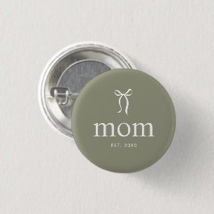 Sage Green Modern Bow Mom 1 Inch Round Button