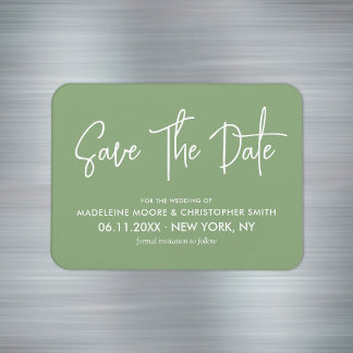 Sage Green Modern Calligraphy Save The Date Magnet