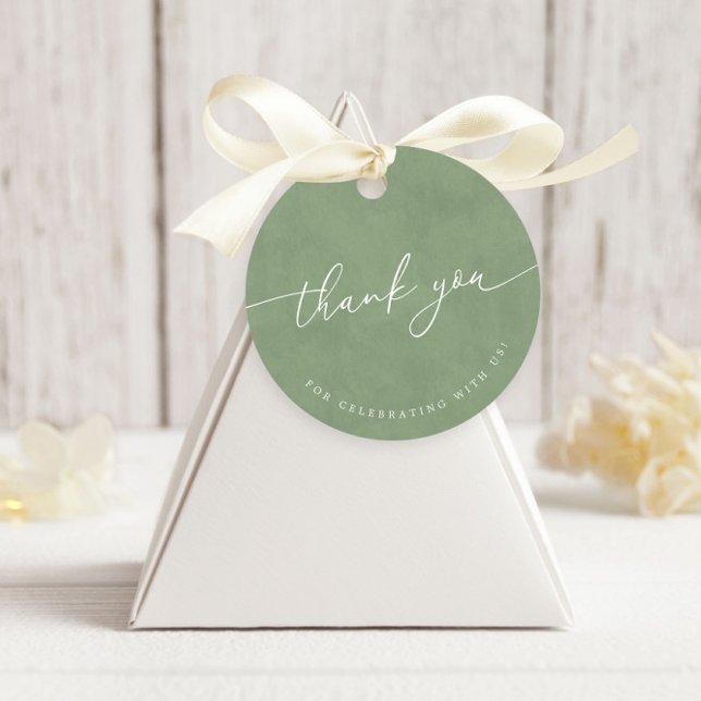 Sage Green Modern Calligraphy Wedding Thank You Favour Tags (Creator Uploaded)