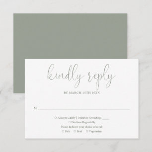 Sage Green Modern Chic Elegant Script Wedding RSVP Card