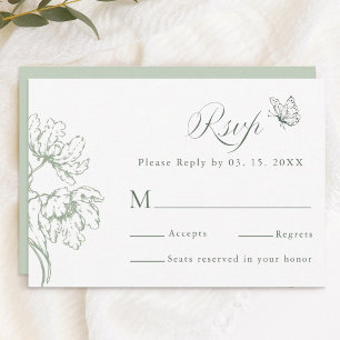 Sage Green Modern Classic Floral Wedding RSVP Card