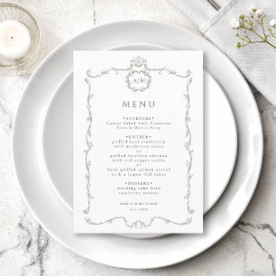 Sage Green Modern Classic French Frame Wedding  Menu
