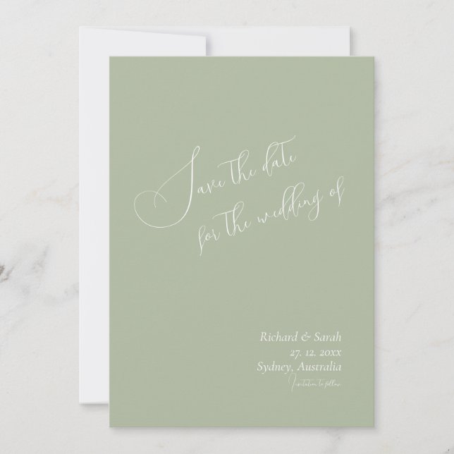 Sage Green Modern Custom Photo Save the date  Invitation (Front)