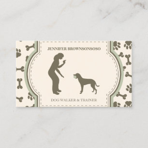 sAGE gREEN mODERN Dog Trainer Simple Paws Pet Business Card