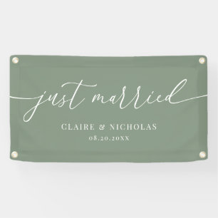 Sage Green Modern Elegant Just Married Wedding Car Banner