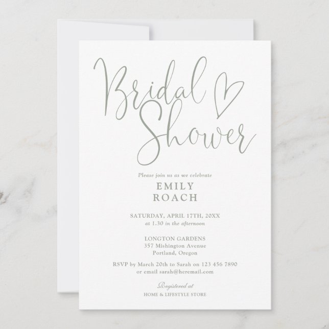 Sage Green Modern Elegant Script Bridal Shower Invitation (Front)