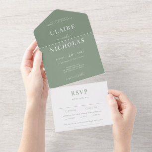 Sage Green Modern Elegant Wedding All In One Invitation