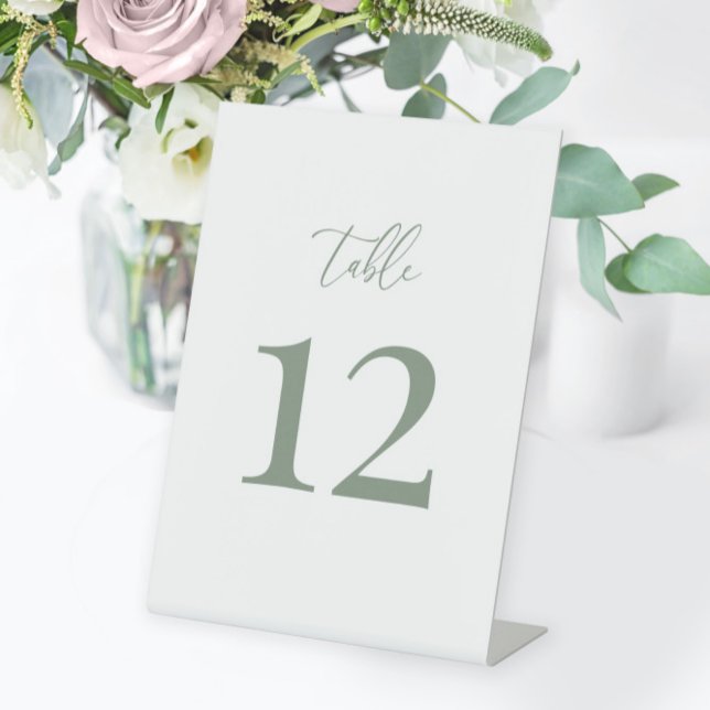 Sage Green Modern Elegant Wedding Table Number Pedestal Sign (Creator Uploaded)