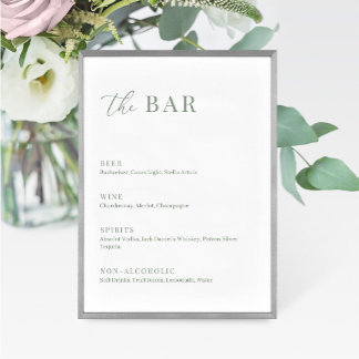 Sage Green Modern Elegant Wedding The Bar Menu