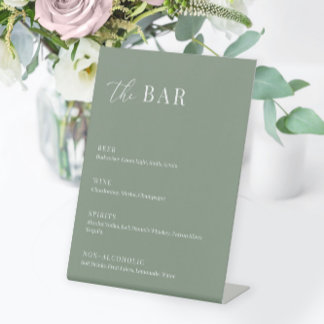 Sage Green Modern Elegant Wedding The Bar Menu Pedestal Sign