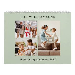 Sage Green Modern Family Photo Collage 2027 Calendar