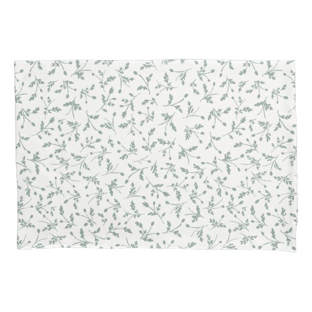 Sage Green Modern Farmhouse Daisy Buds Pattern Pillowcase (Front)