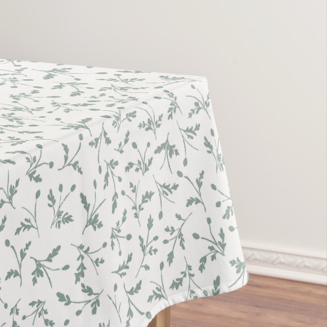 Sage Green Modern Farmhouse Daisy Buds Pattern Tablecloth (In Situ)