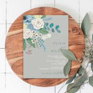 Sage green modern floral Wedding Invitation
