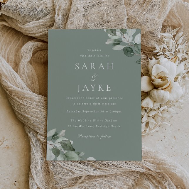 Sage Green Modern Green Leaf Wedding Invitation (Creator Uploaded)